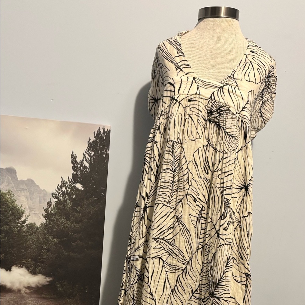 Elan Cream Maxi Backless Dress with Black Leaf Print